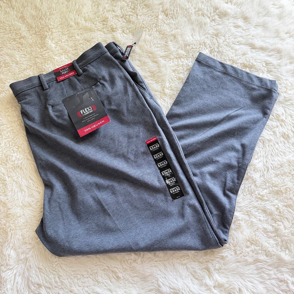 NEW Van Heusen Flex Straight fit Flat Front in Gray 52x32